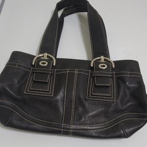 Used Coach Black Shoulder Bag with Stitch Detail
